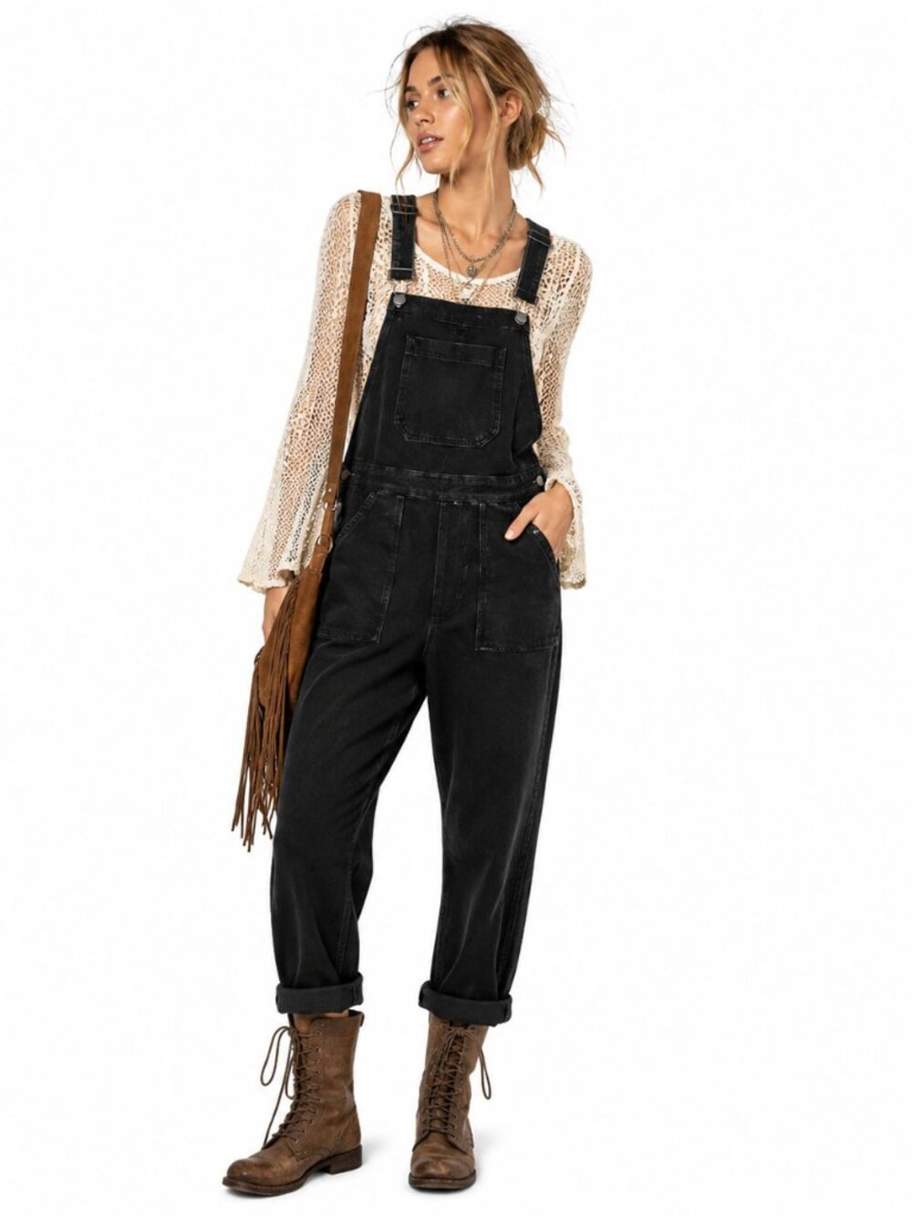 Brandy Melville Hayley Overalls Womens S Black Denim Y2K Grunge Streetwear